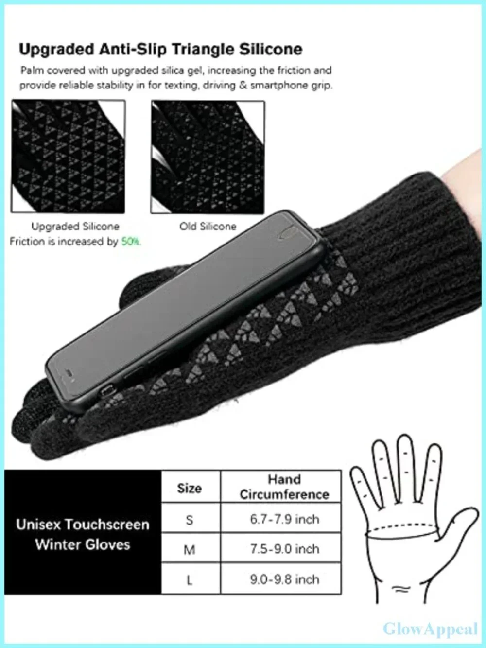 Winter Knit Gloves with Touch Screen, Silicone Grip, Fleece Lined